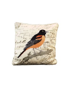 Capa de Almofada Pássaro Preta/Laranja  Fondo Beige